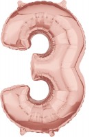 Zahl 3 roségold Folienballon 66cm