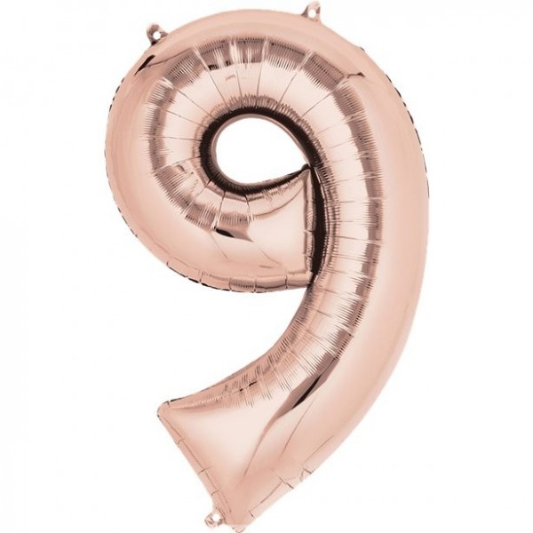 Balon foliowy Cyfra 9 w kolorze różowego złota 41cm