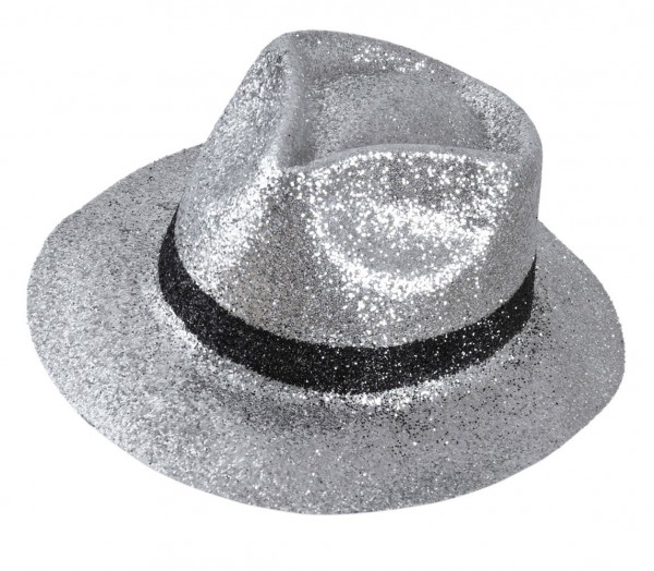 Sombrero de gángster glitter plateado