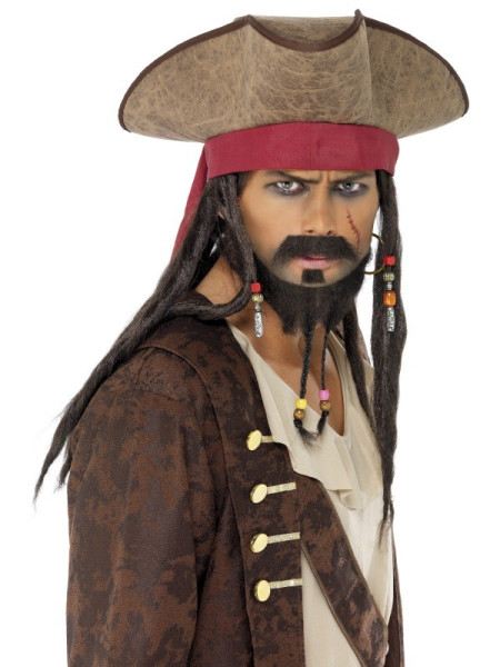 Cappello da pirata con i dreadlocks marrone-rosso