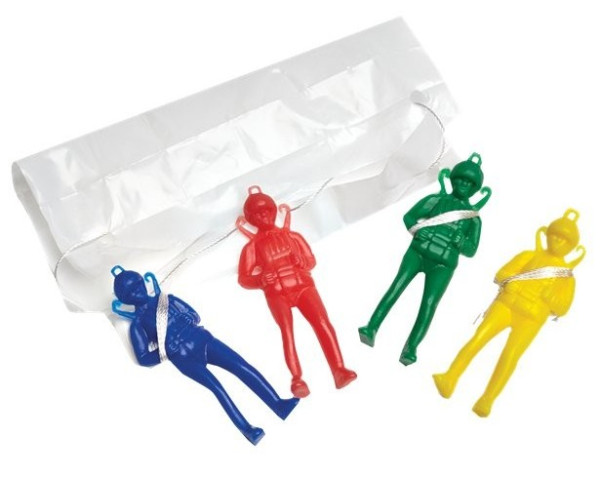 4 kleurrijke parachutistenfiguren