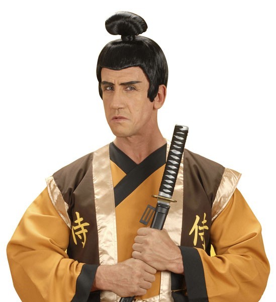 Peluca de samurái japonesa negra para hombre