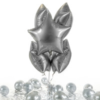Vorschau: 5 Heliumballons in der Box Silver Star matt