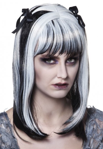 Gothic zombie bride wig white black