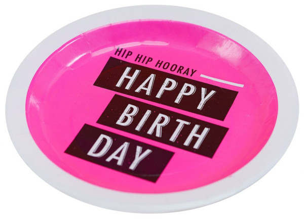 8 piatti di carta di compleanno Hip Hip Pink da 23 cm