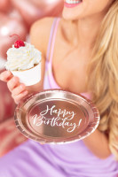 Voorvertoning: 6 Happy Birthday borden rosé goud 18cm