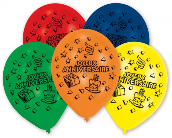 8 Luftballons Joyeux Anniversaire halb bedruckt 3