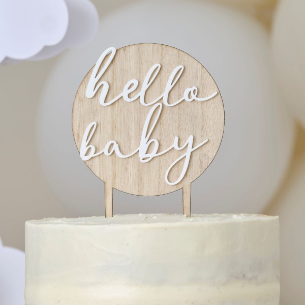 Natural Baby cake topper Hello