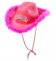 Pink cowgirl hat with marabou feathers and diadem