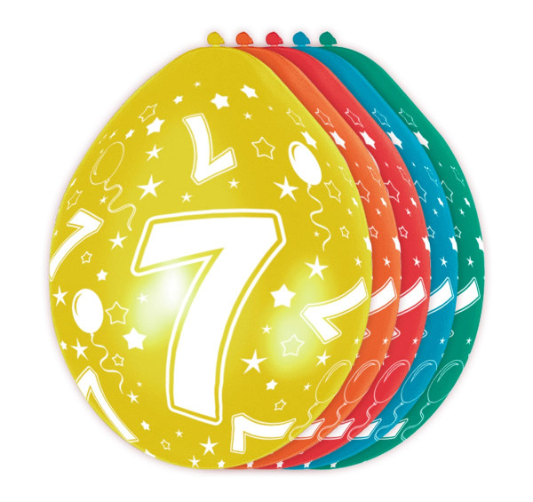 5 colorful latex balloons 7th birthday