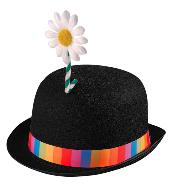 Klovne bowlerhat med sort blomst