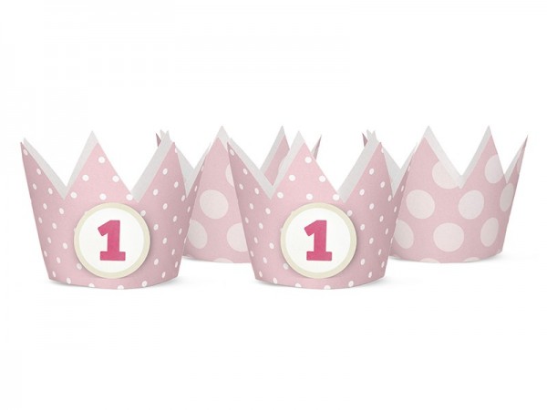 4 jolies couronnes de fête 1er anniversaire rose clair