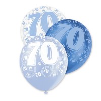 Aperçu: Mélange de 6 ballons 70e anniversaire bleu 30cm