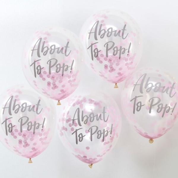 5 Oh Baby confetti ballonnen roze 30cm