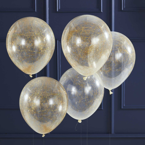 5 gouden ballonnen met engelenhaar 30cm