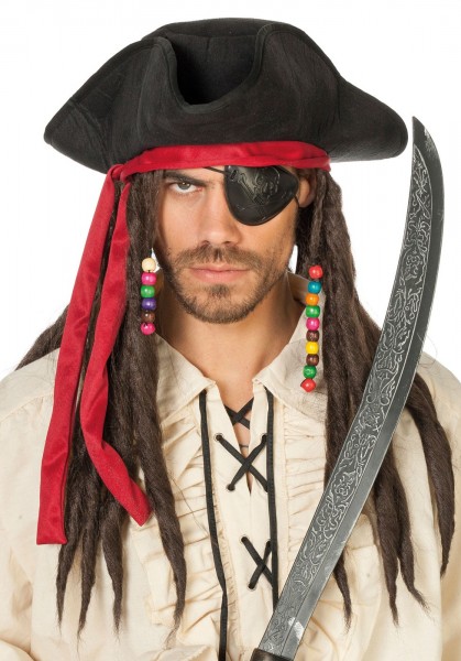 Pirate hat with dreadlocks black-red