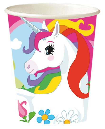 8 Magical Unicorn Rainbow Sparkle paper cups 266ml