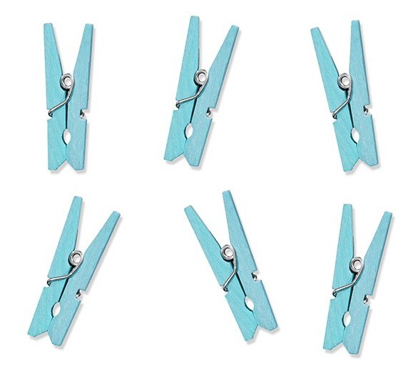 20 ijsblauwe houten clips 3cm