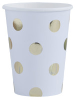 Vista previa: 8 vasos de papel blanco con lunares dorados 255ml