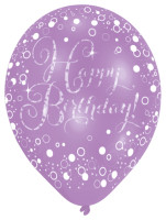 Oversigt: 6 mousserende balloner Tillykke med fødselsdagen lyserød lilla sort