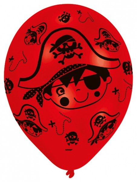 6 petits ballons pirate Tommy noir-rouge 2