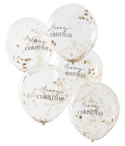 5 złotych balonów świątecznych konfetti 30cm