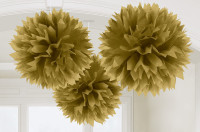 3 fluffy pompoms guld 40,6 cm