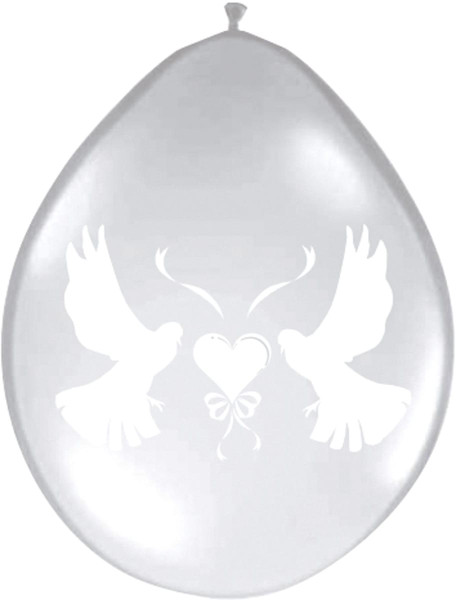 8 palloncini da sposa con colombe trasparenti