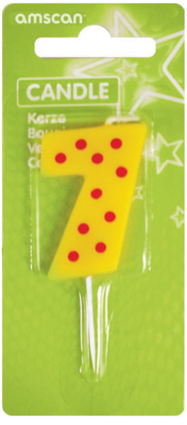 Fiesta number candle 7 for cakes yellow-red dotted