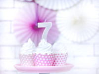 Preview: Number 7 cake candle silver gloss 7cm