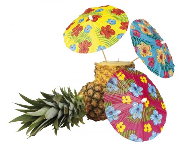 6 farverige Hawaii-cocktailparaplyer