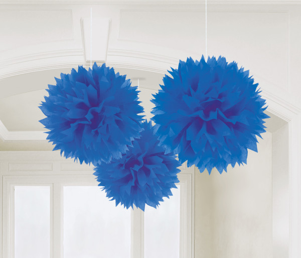 3 pompons bleu roi 40,6 cm