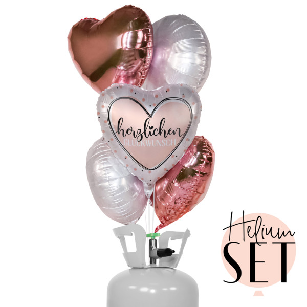 Glossy Heart Glückwunsch Ballonbouquet-Set mit Heliumbehälter