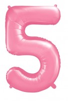 Oversigt: Nummer 5 folie ballon lyserød 86cm