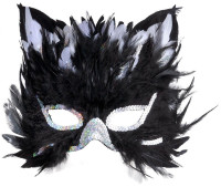 Katte øje maske med fjer trim
