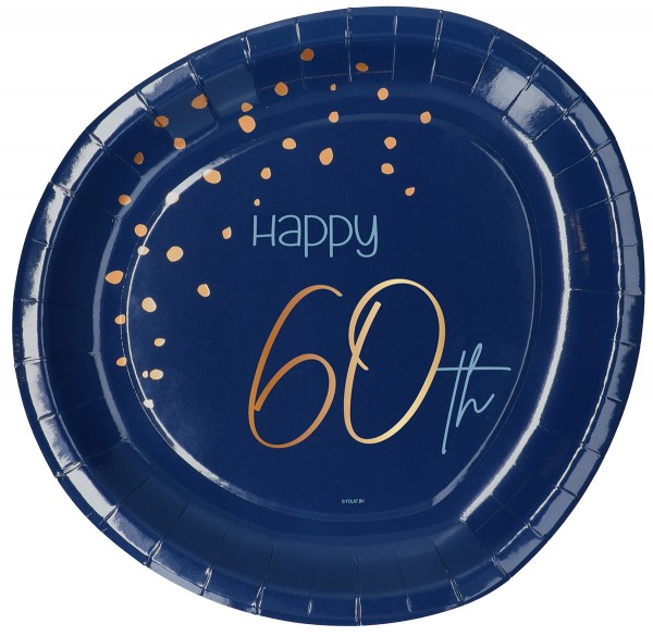 60. urodziny 8 papierowych talerzy Elegancki niebieski