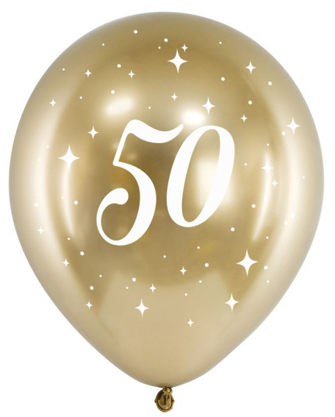6 Blank Guld Nummer 50 Ballon 30cm