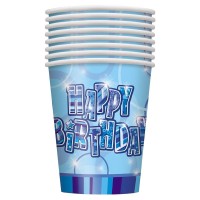 Vista previa: 8 vasos de papel Happy Blue Sparkling Birthday 266ml