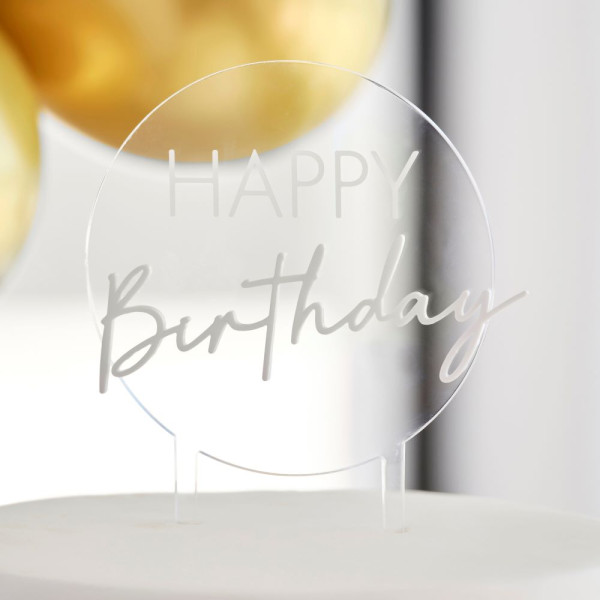 Topper de gâteau blanc transparent joyeux anniversaire