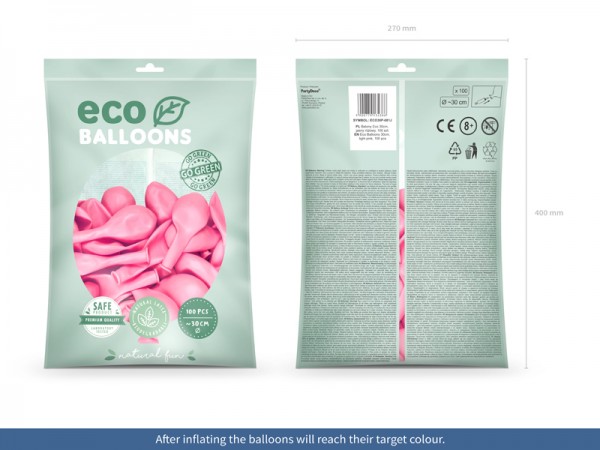 100 balonów eco pastelowych jasnoróżowych 30cm