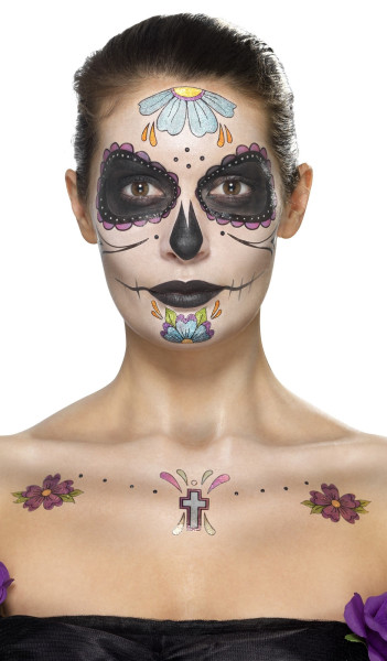 Dag van de Doden Make-up en zelfklevende tattoo-set 2