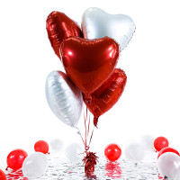 Vorschau: 5 Heliumballons in der Box Mixed Red & White Hearts