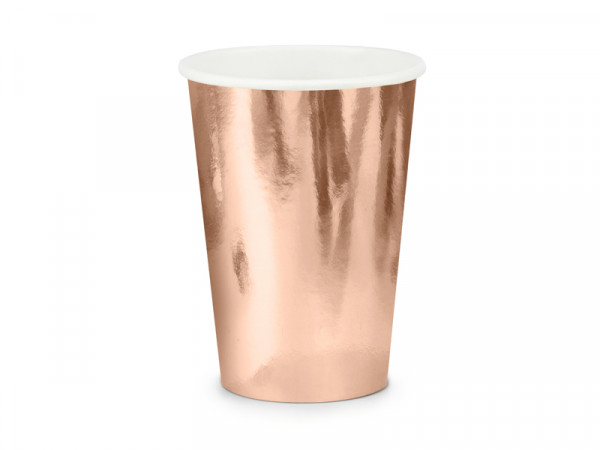 6 metalicznych kubków papierowych w kolorze różowego złota 220 ml