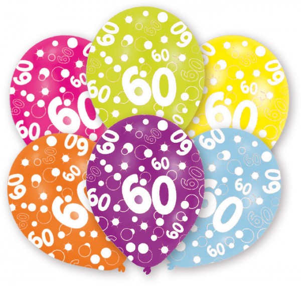 6 balloner Bubbles 60-års fødselsdag farverig 27,5 cm