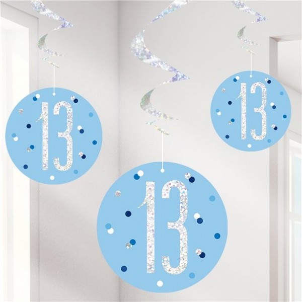 13th birthday hanging decoration blue 6 pieces