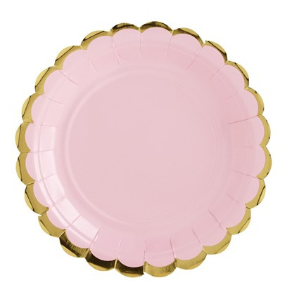 6 piatti rosa con bordo oro 18cm