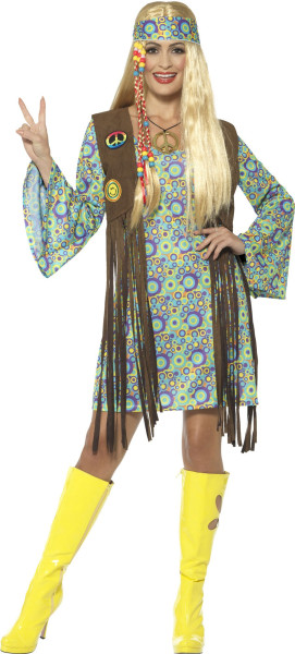 Flower Power Hippie-kostume med fronteret vest