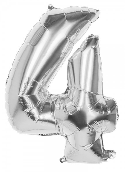 Folieballong nummer 4 silvermetallic 86cm