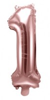 Metallisk nummer Ballon 1 i rosaguld 35cm