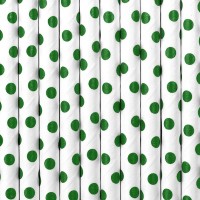 Oversigt: 10 grønne stiplede papirstrå hvide 19,5 cm